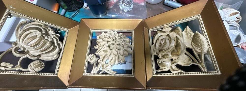 Vintage Syroco Mid-Century Modern Wall Flower Plaques, Set of 3